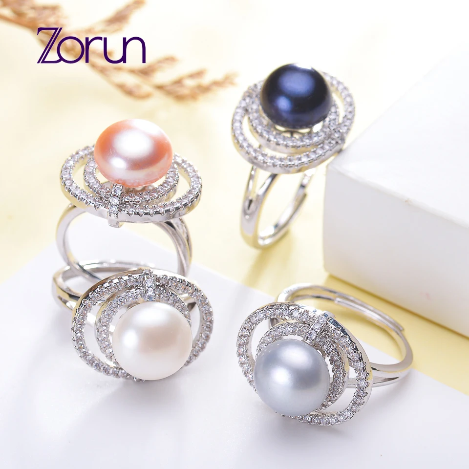 

Zorun Real Natural Freshwater Pearl Ring Fine Fashion Jewelry 11mm Silver Color Accessories for Women New Design Good Sale