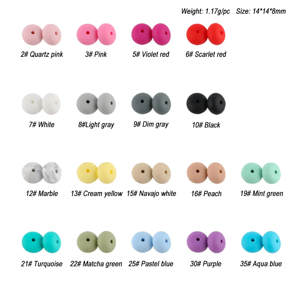 Sunrony 20/50PC 14mm Abacus Silicone Beads Lentil Loose Beads DIY Pacifier Chain Bracelet Accessories For Jewelry Making