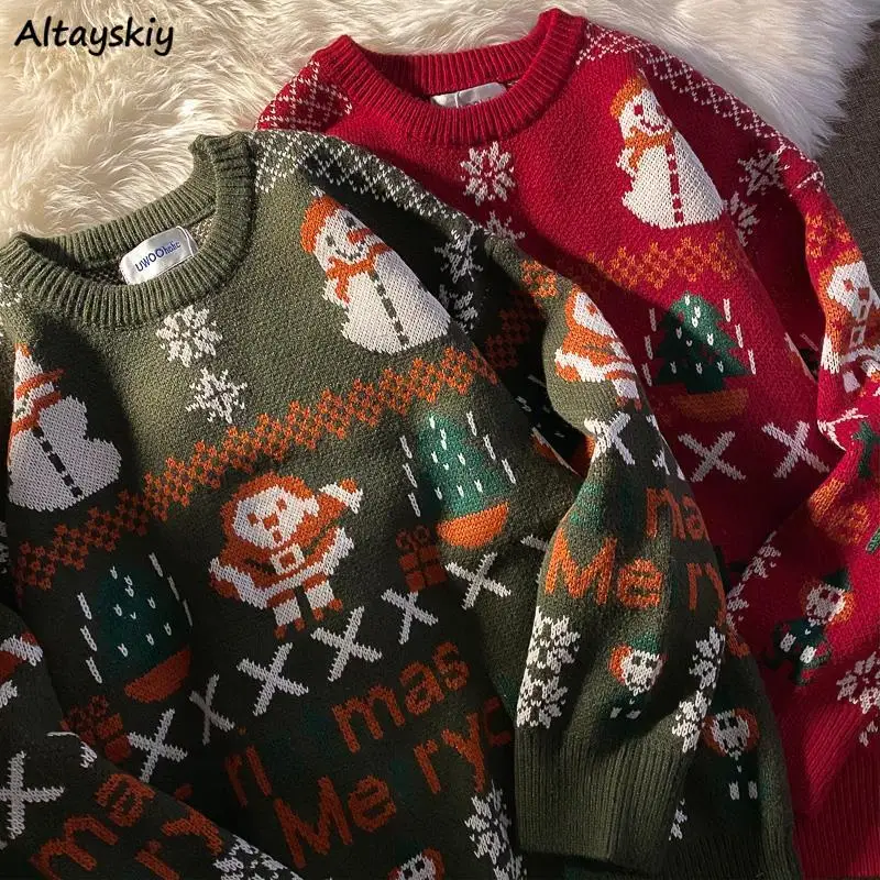 

Women Winter Pullover Sweaters O-neck Patchwork Christmas Casual Jumpers BF Harajuku Couple All-match Warm Knitwear Lazy Trendy