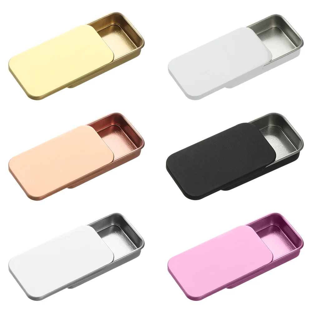 Mini Metal Rectangular Empty Tin Box Bins Jar Hinged Portable Containers Small Storage Tinplate Push Organizer Candy Pill Cases