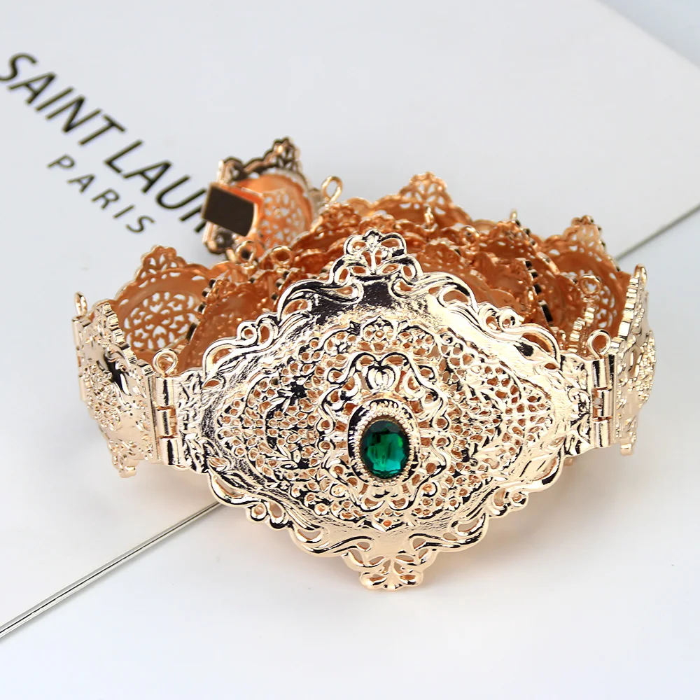 Sunspicems Chic Arabic Dress Belt for Women Morocco Gold Color Metal Chain Belt Adjustable Length Banquet Costume Accessories