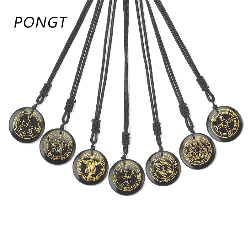 PONGT Variety Natural Obsidian Symbol Carving Pendant Necklace For Women Reiki Healing Stone Energy Amulet Pendant Charm Yewelry