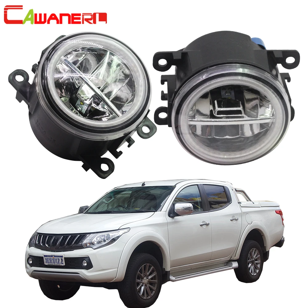 Cawanerl Car 4000LM LED Bulb H11 Fog Light + Angel Eye DRL Daytime Running Light 12V For Mitsubishi Triton Strada 2005-2018