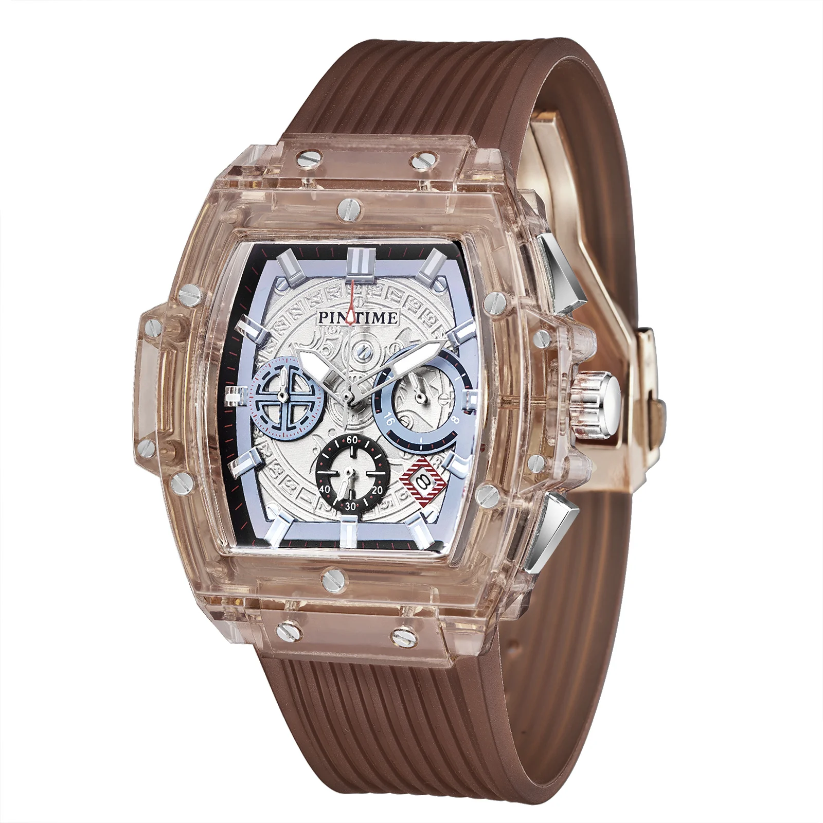PINTIME-reloj deportivo para hombre, cronógrafo militar con esfera grande, transparente, a la moda, informal