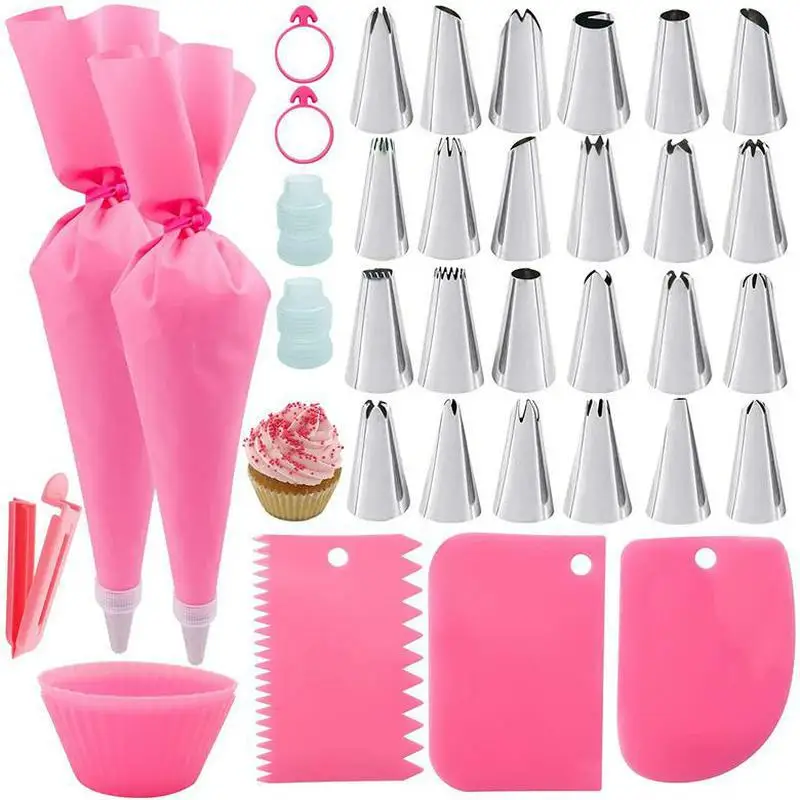 Edelstahl Tortendekorations-Set mit Spritztüllen und Spritzbeutel Küchen-Konditorei-Ausrüstung Gebäck-Zubehör Bäckerei-Werkzeugset – Detail 4