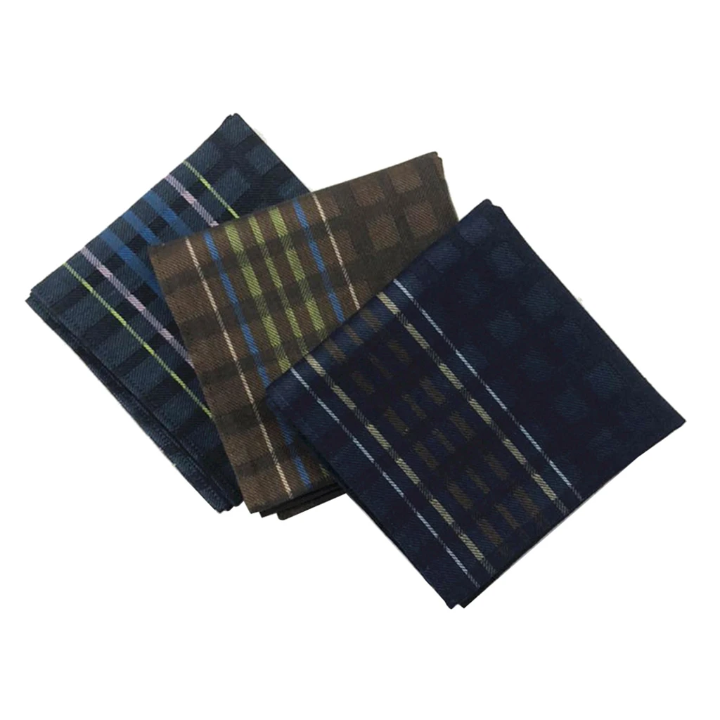 3x Men\'s Plaid Handkerchiefs   Cotton Party  Square Hankies 16x16\