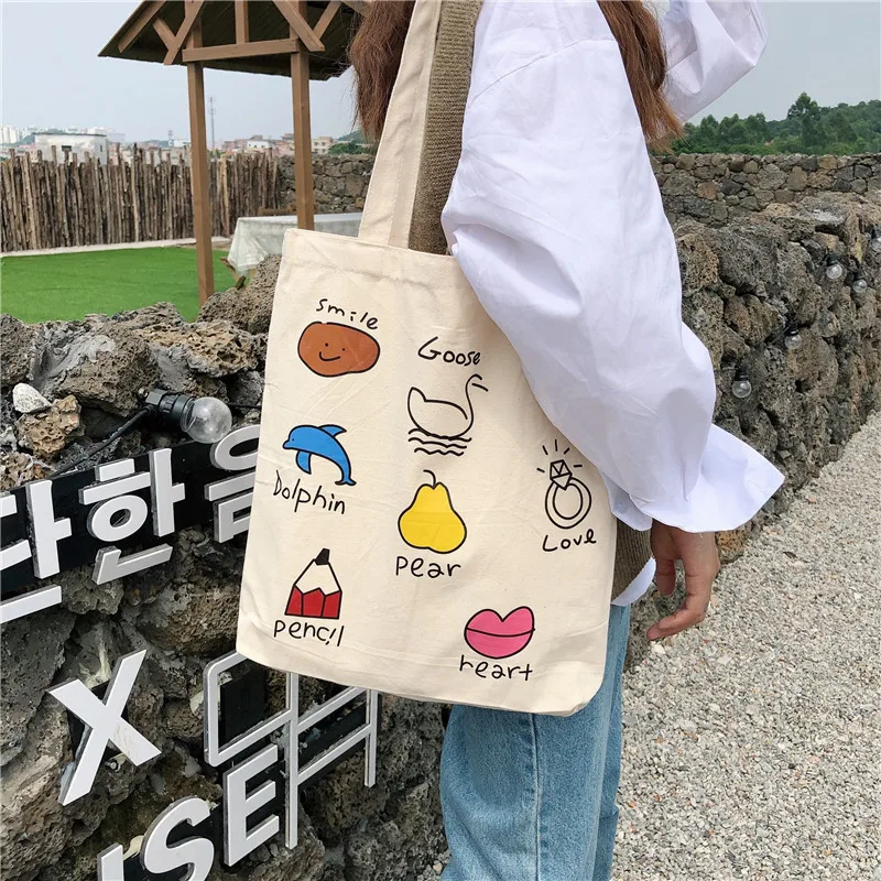

Cute cartoon graffiti shoulder bag childlike canvas female student schoolbag portable shopping bag environmental tote reusable