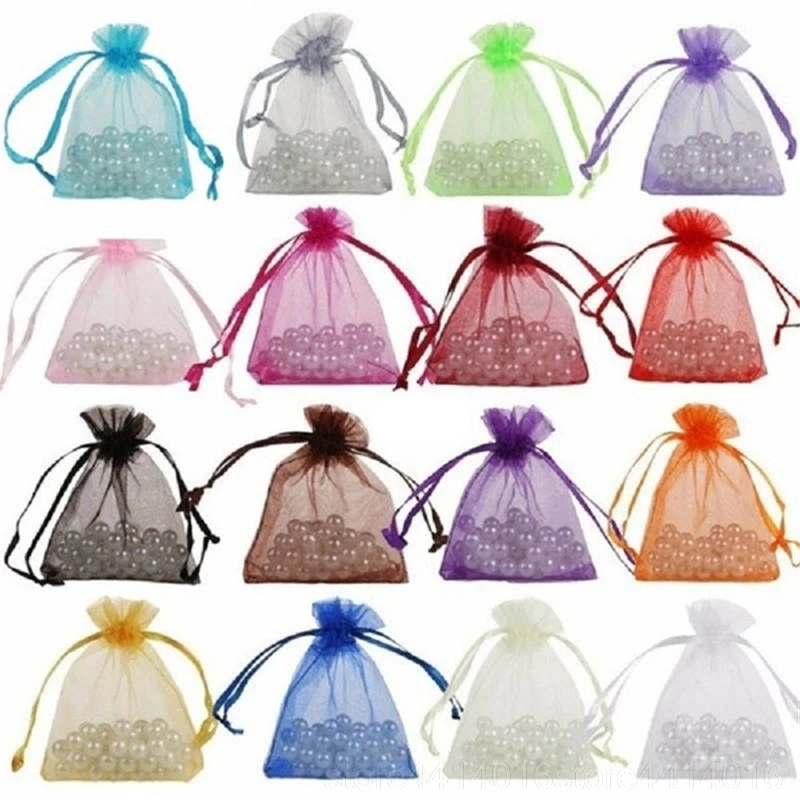 50pcs/lot 7x9 9x12 10x15 13x18CM Organza Bags Jewelry Packaging Bags Wedding Party Decoration Drawable Bags Gift Pouches