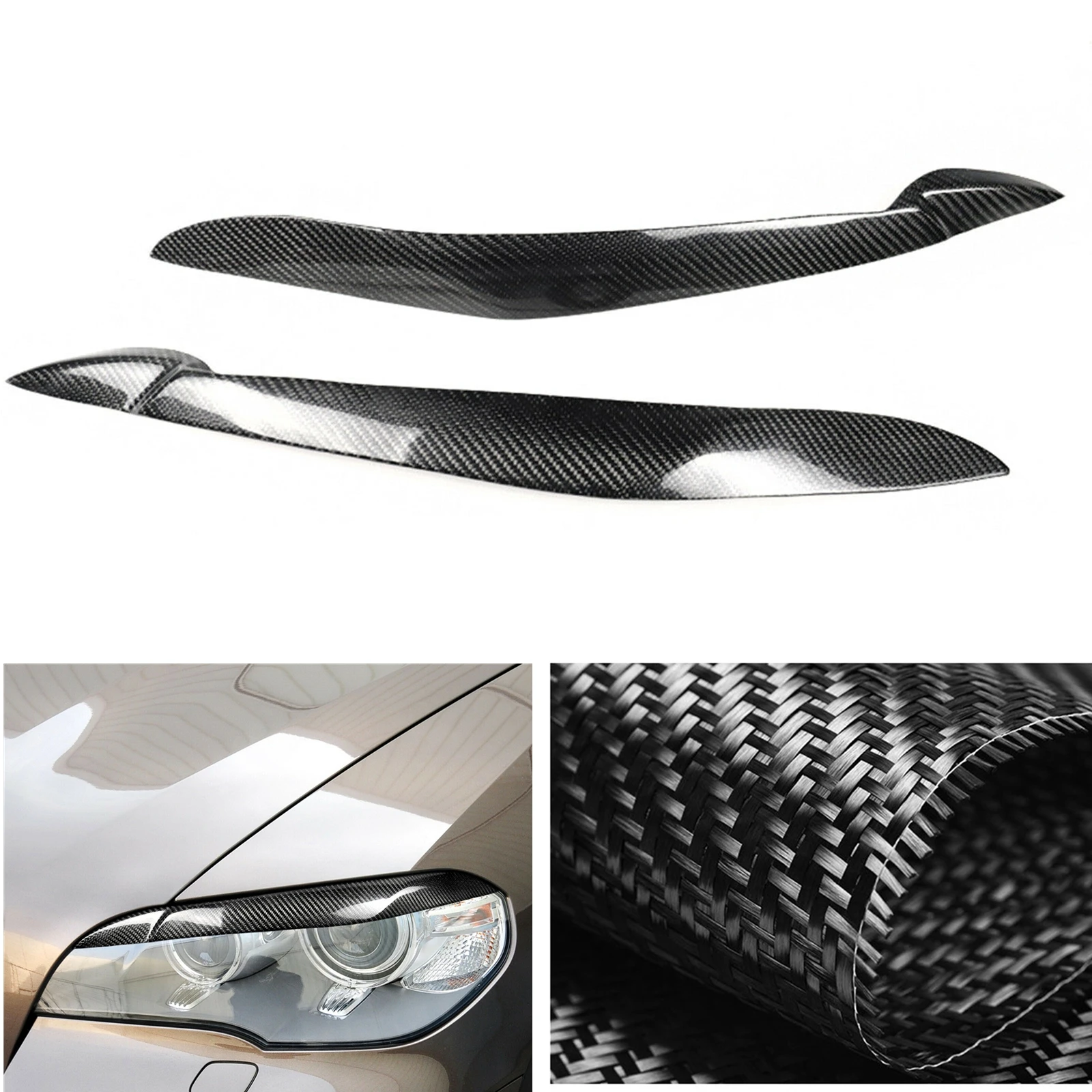 

Front Head Light Lamp Trim For BMW X5 E70 2008-2013 Real Carbon Fiber Headlight Eyelid Eyebrow Cover Lid Headlamp Sticker Brow