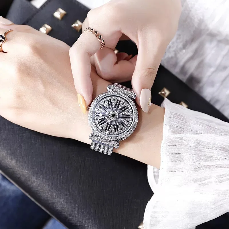 Top Brand Rotation Women Watches Luxury Diamond Hollow Watch Fashion Waterproof Bracelet Ladies Wrist Watch With Watch Box Hot