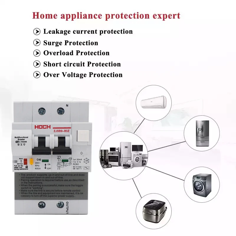 HOCH Leakage Energy Monitoring WIFI Circuit Breaker FACTORY Timer Remote Control 2P Ewelink Wireless Smart RCBO Din Rail Switch