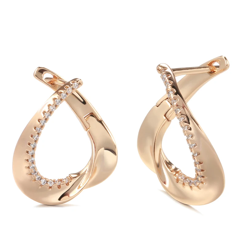 

Kinel New 585 Rose Gold Stud Earrings For Women Simple Geometry Natural Zircon Earrings Korean Fine Wedding Jewelry Crystal Gift