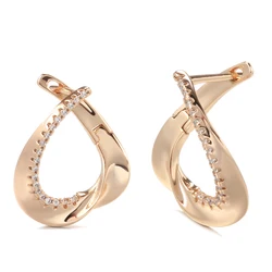Kinel New 585 Rose Gold Stud Earrings For Women Simple Geometry Natural Zircon Earrings Korean Fine Wedding Jewelry Crystal Gift