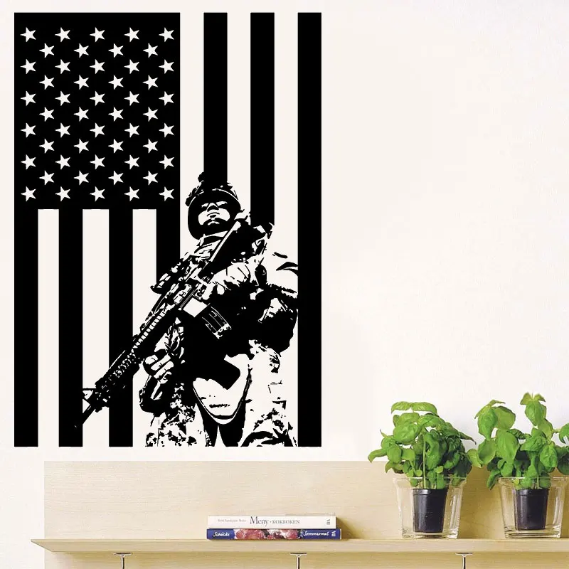 Vinyl Wall Stickers US Soldier Navy US Flag High Quality Decals Home Living Room Decoration Army Dormitory Wall Decoration KT34 image 3