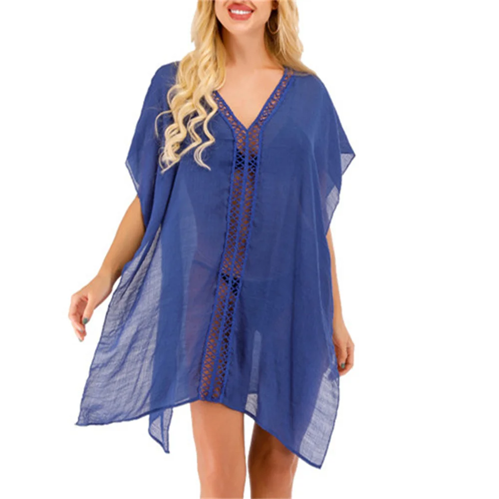 2021 Chiffon Gauze Hollow Beach Wear Women Swimsuit Cover Up Swimwear Bathing Suits Summer Mini Dress Loose Solid Pareo Cover Up