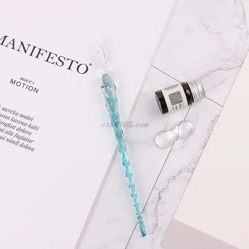 Crystal Glass Dip Pen Set Non-carbon Ink Fountain Signature Pen Writing Tools