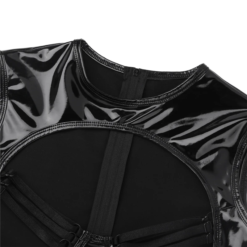 Ertoic Sexy Breast Exposing Leather Bodysuit Lingerie Dew Chest  Woman  Clothes for Sex Pvc Sexi Dress Bondage Latex Catsuit