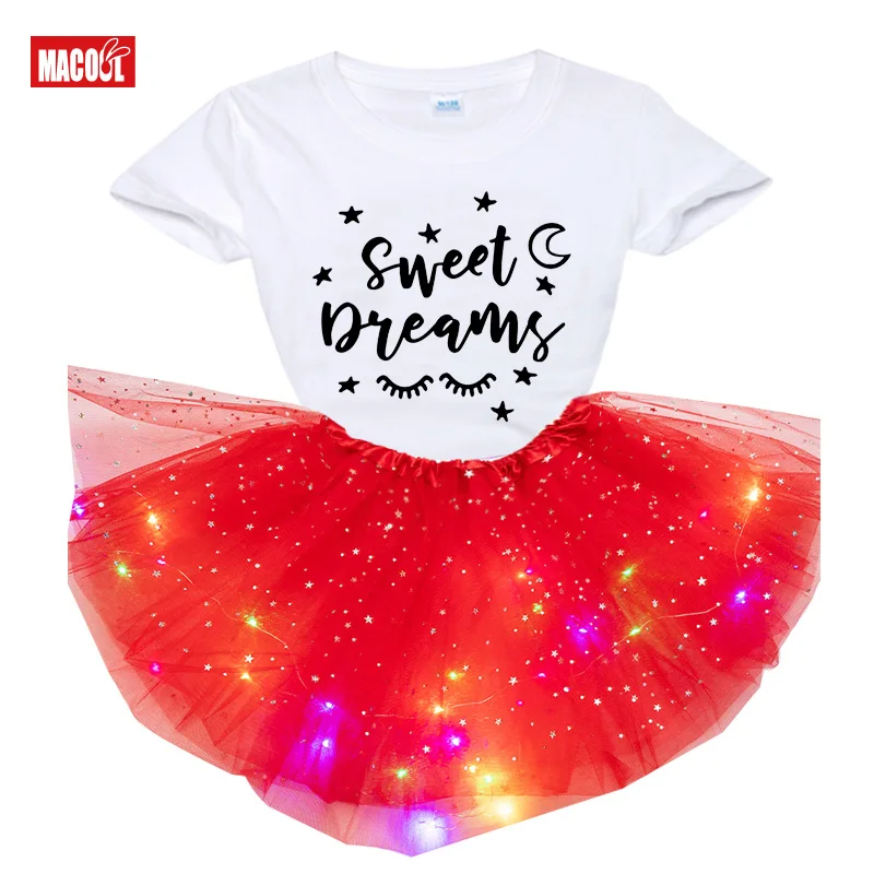 

Girls Tutu Dress Sets 2-8Year Birthday Party Outfits Infant Princess Girls Clothes Cartoon Print Short T-shirt Dress 2pcs Set