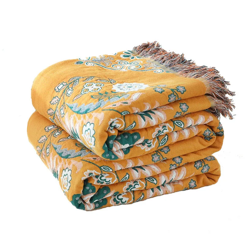 Bohemia Sofa Cover Cotton Gauze Floral Style Tassel Bed Towel Throw Blanket Quilt Home Children Comforter Bedspread On The Bed