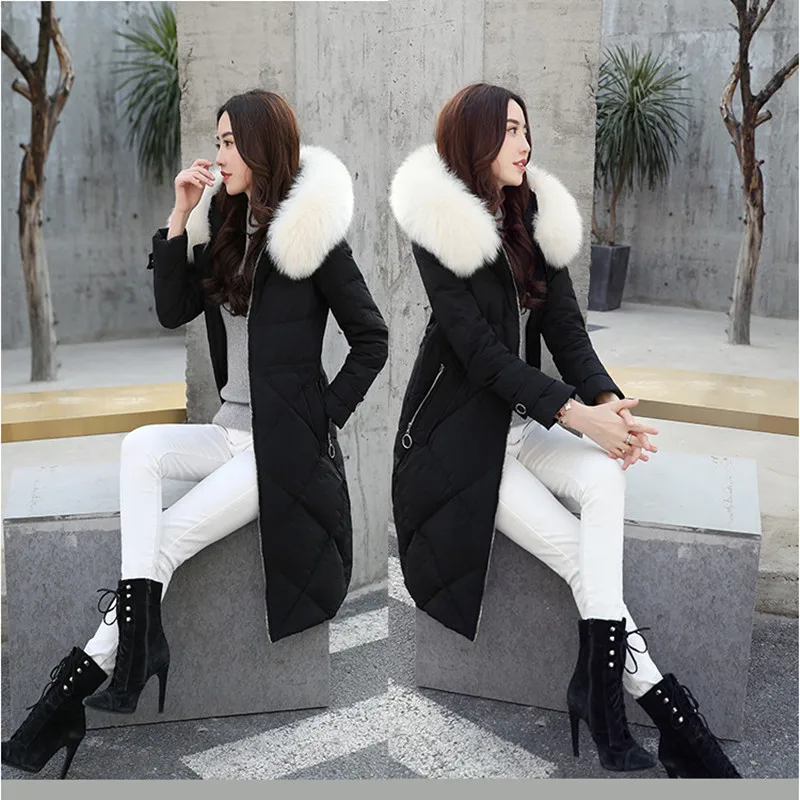 White Duck Jacket Women Long Down Coat Female Plus Size 5XL Parka Jackets Fox Fur Hooded Thick Warm Outwear LWL1192