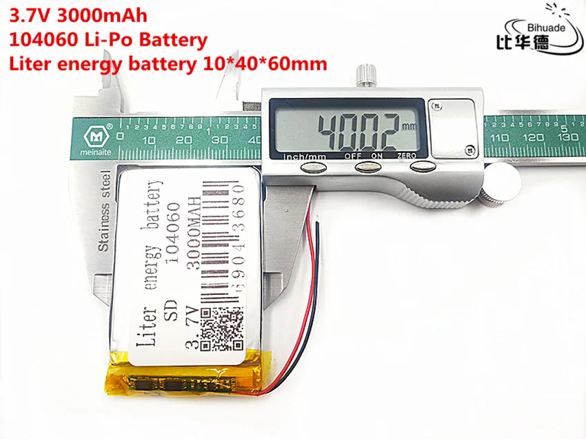 

Liter energy battery Good Qulity 3.7V,3000mAH 104060 Polymer lithium ion / Li-ion battery for tablet pc BANK,GPS,mp3,mp4