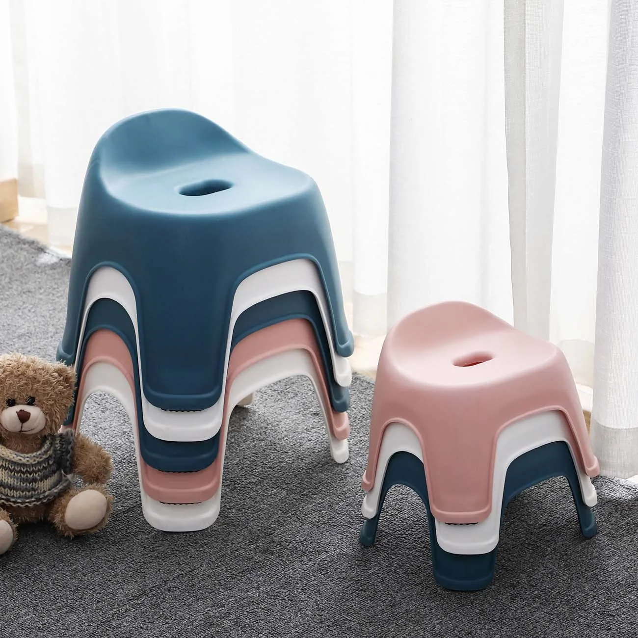 Thicken Baby Kids Stool Plastic Backrest Stool Living Room Non-slip Change Shoe Bench Kindergarten Kids Child Study Stool