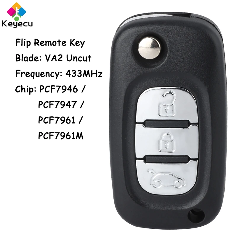 

KEYECU Flip Remote Car Key With 3 Buttons 433MHz Fob for Renault Scenic 3 Megane 3 Clio III Fluence Twingo Kangoo Master Modus