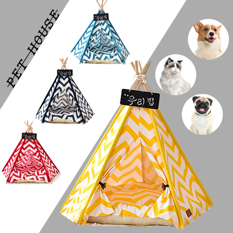 Colourful Dog Pet Tent Puppy Dog Cat Houses Portable Teepee With Thick Cushion Excursion Outdoor Indoor Pet Tent House Beds Cave