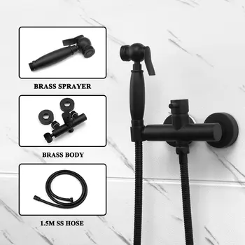 Bidetová rozprašovačová toaletní baterie matná černá mosaz přenosná ruční nástěnná baterie s teplou a studenou vodou hygienická sprcha s hadicí 8 nejlepší prodej Přenosná ruční sprcha - №5