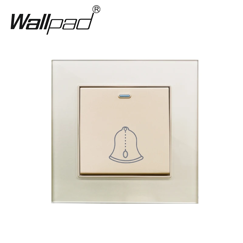 Doorbell Switch Wallpad Gold Crystal Glass Reset Wall Light Power Switch 16A Momentary Push Button