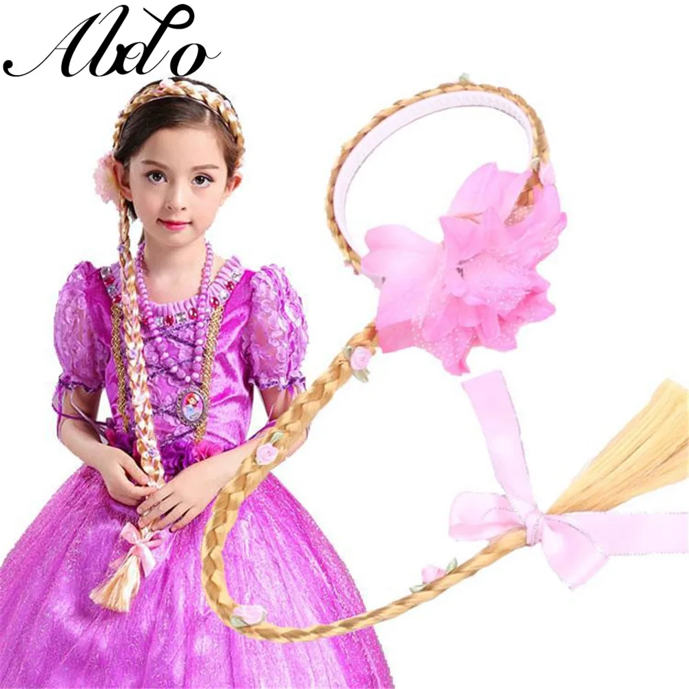 ABDO Girl Hair Accessories Blonde Cosplay Weaving Braid Tangled Rapunzel Hair Band For Baby Girls Princess Floral Headband