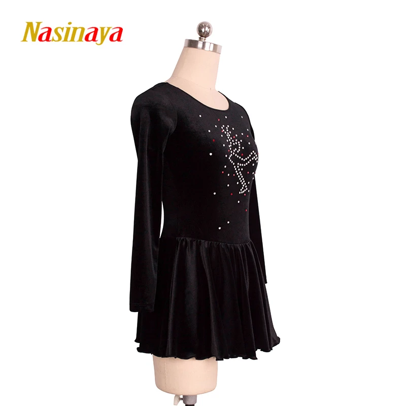 Figure Skating Dress Ice Skating Costume Skirt for Girl Women Kids Black Velvet red Stones 12 Colors Customized design