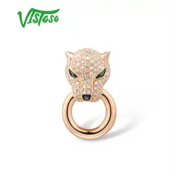 VISTOSO Gold Pendant For Women Genuine 14K 585 Rose Gold Leopard Pendant Emerald Sparkling Diamond Engagement Fine Jewelry
