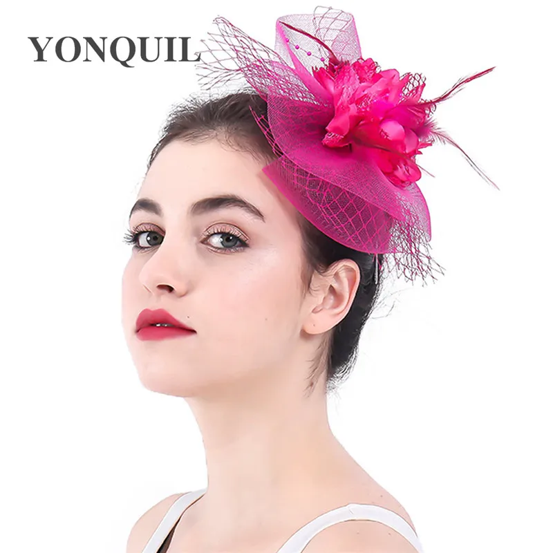 Véu de casamento elegante com penas, chapéus fascinator, casamento, malha, prendedores de cabelo, flor, pena, acessório de cabelo de igreja