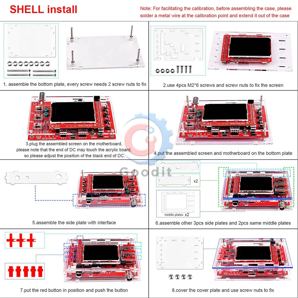 アリゲータープローブ,TFT LCDディスプレイ,テストクリップ,透明アクリルケース,dsoo138,2.4インチを備えた完全に組み立てられたデジタルオシロスコープ