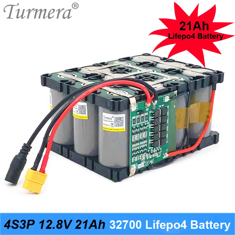 Turmera-Paquete de batería 4S3P, 12,8 V, 21Ah, 32700, Lifepo4, 4S, 40A, 100A, BMS equilibrado para barco eléctrico y fuente de alimentación sin interrupción, 12V