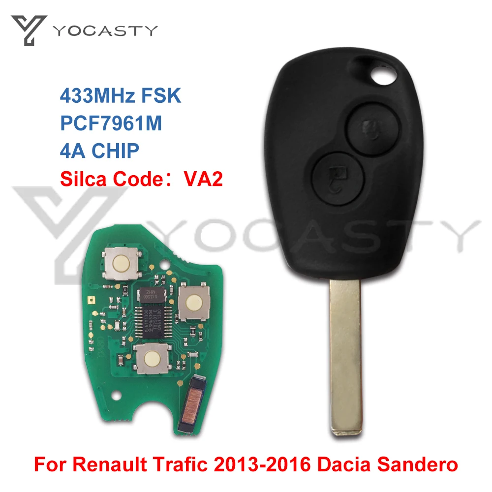 YOCASTY VA2 Remote Car Key Fob for Renault Trafic Twingo Symbol Dacia Duster Logan Sandero Vauxhall Vivaro 2012 - 2017 PCF7961M