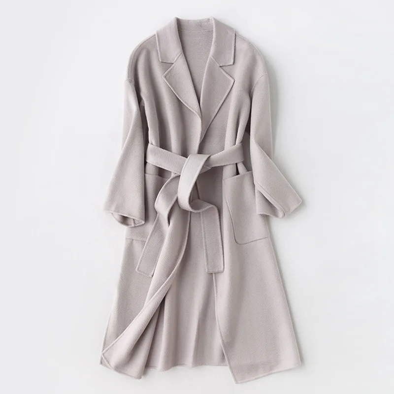 Winter Korean Popular High-end Water Corrugated Woolen Overcoat 2023 Fashion Long Bathrobe Style 100% Wool Jacket Coat Women