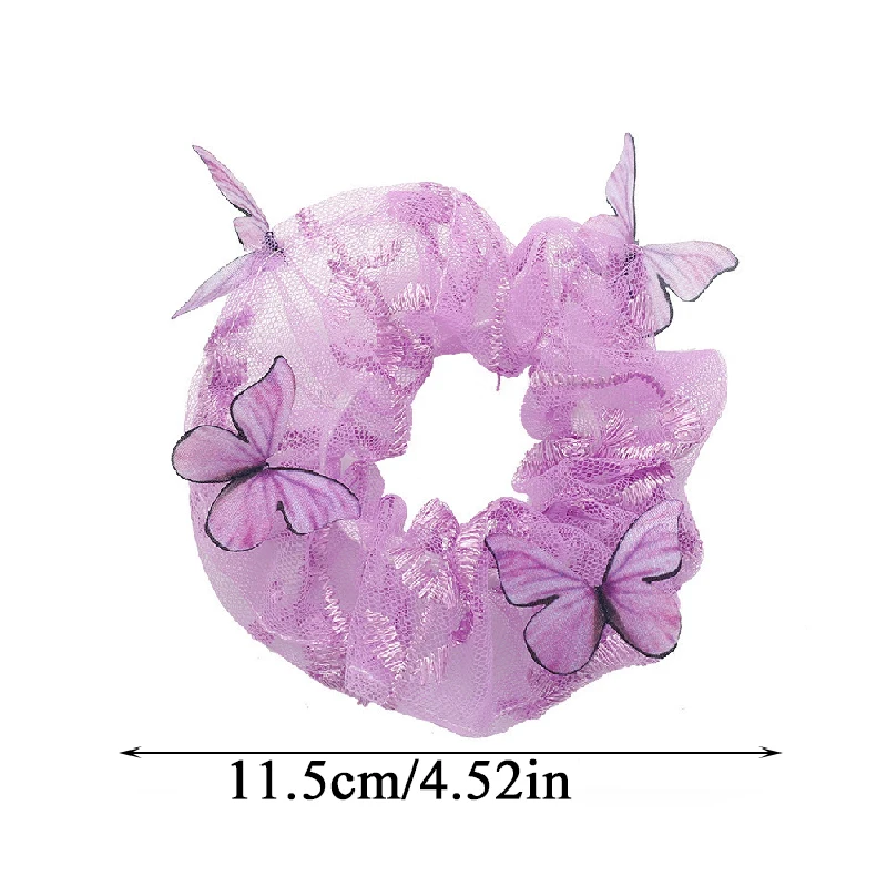 Korean Sweet Mesh Flower Scrunchie Women Girls Elastic Hair Hair Bands Butterfly Hair Ties Ponytail holders Hair Accessories