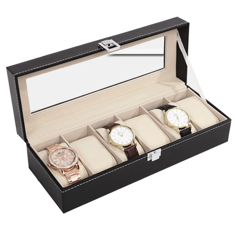 

6 Grids Watch Box PU Leather Watch Case Holder Organizer Storage Box for Quartz Watches Jewelry Boxes Display Best Gift