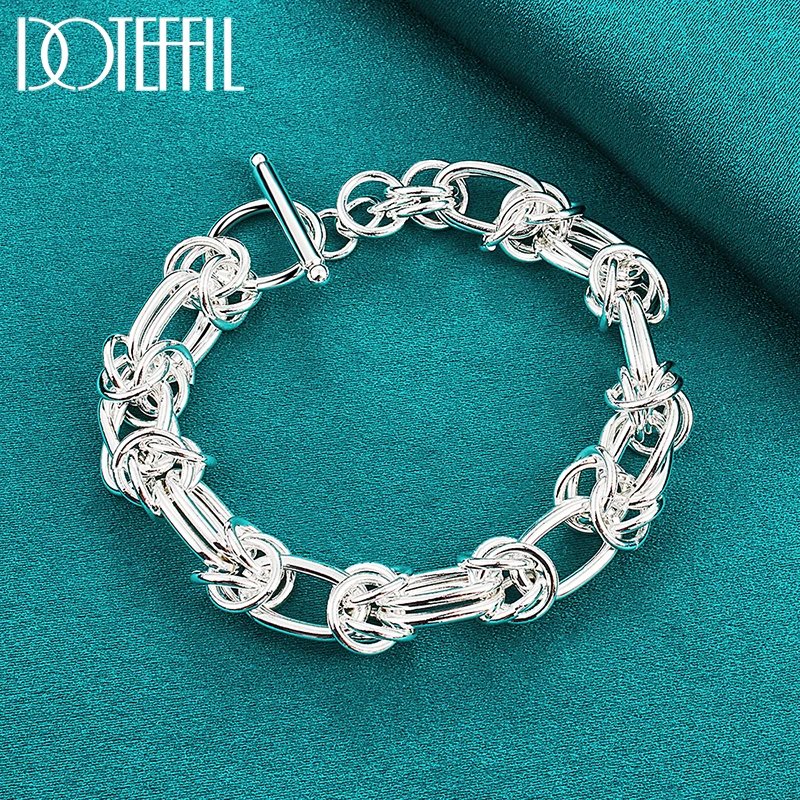 DOTEFFIL 925 Sterling Silver Full Circle Ring Design Chain Bracelet For Man Women Fashion Party Wedding Engagement Jewelry
