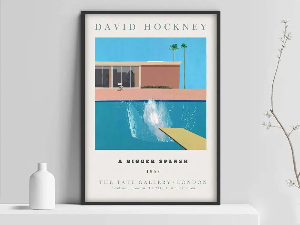 David Hockney art Exhibition Poster, A Bigger Splash Art Print, Modern Minimalist, David Hockney Print, Hockney Wall Art