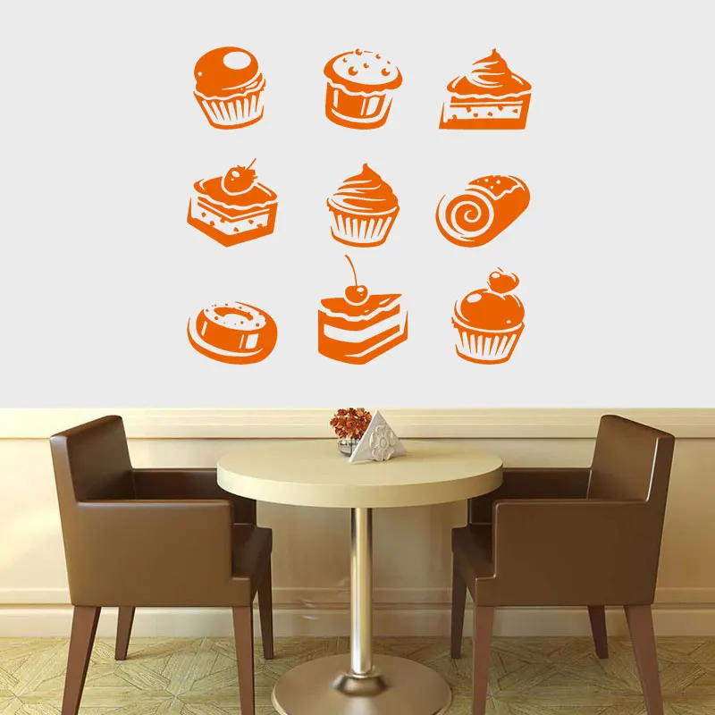 Muffins,Cupcakes,Cake, Sweets, Cafe, Dessert, Waffle,Fast Food,Food,Pastry, Wall Decal Window Sticker Interior Decor Mural 2033