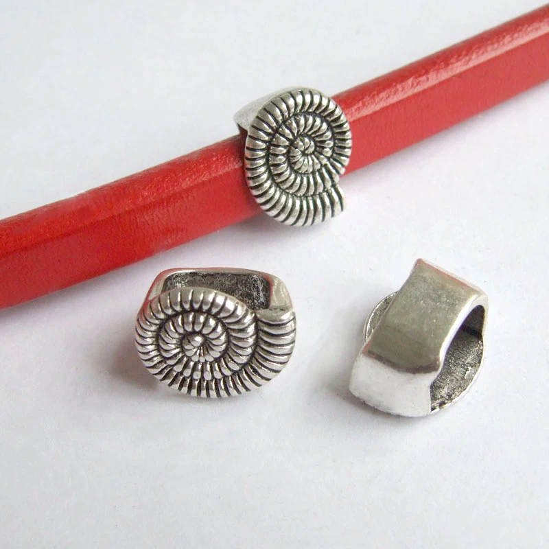 10Pcs Antique Silver Color Sea Snail Licorice Slider Spacer Beads For 10x6mm Leather Bracelet Making