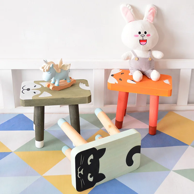 Holz Baby Stuhl Nordic Baby Sitz Holz Cartoon Sitzen Stuhl Kinder Hocker Bunte Kinder Zimmer Kindergarten Decor Dropshipping