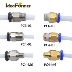 2pcs Quick Fitting PC4-01 PC6-01 PC4-M6 Straight Pneumatic Fitting Push Connector Feeding 1.75/3.0mm Filament PTFE Tube 2/4mm