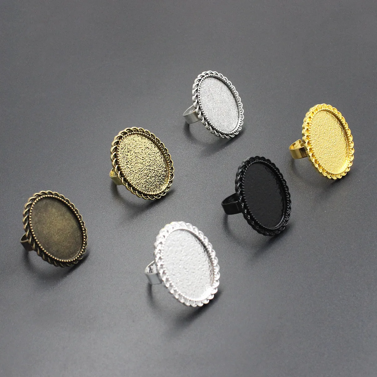 Fit 18x25mm Oval Cabochons Pattern Glass Ring Metal Alloy Blank Setting Bezel Blank Base For DIY Accessories Making 10pcs K04636