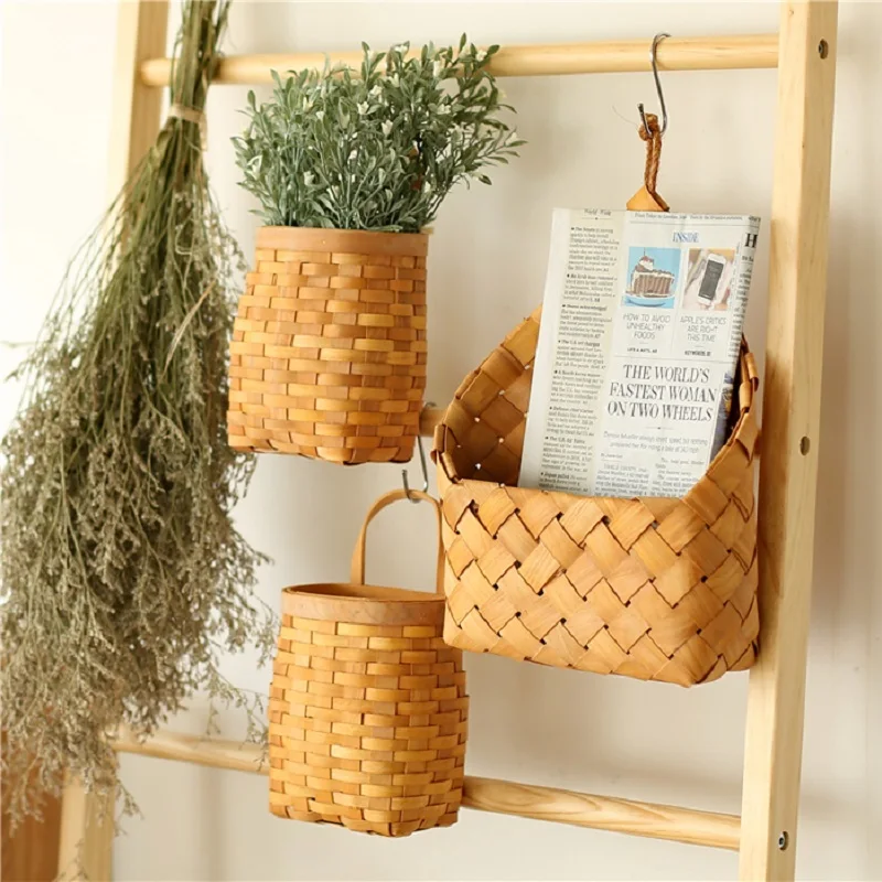 Storage Basket Wall Hanging Natural Wicker Flower Basket Rattan Flower Pot Home Garden Wall Decoration Container