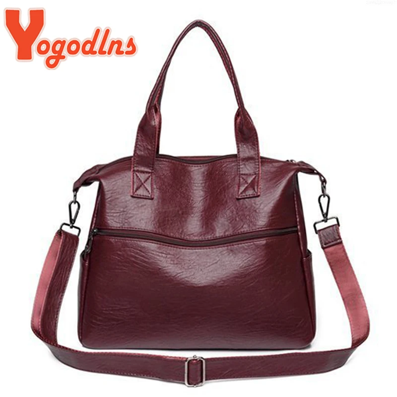 Yogodlns Vintage Casual Style Big Shoulder Bags for Women PU Leather Solid Color Luxury Tote Handbag Ladies Trendy Messenger Bag