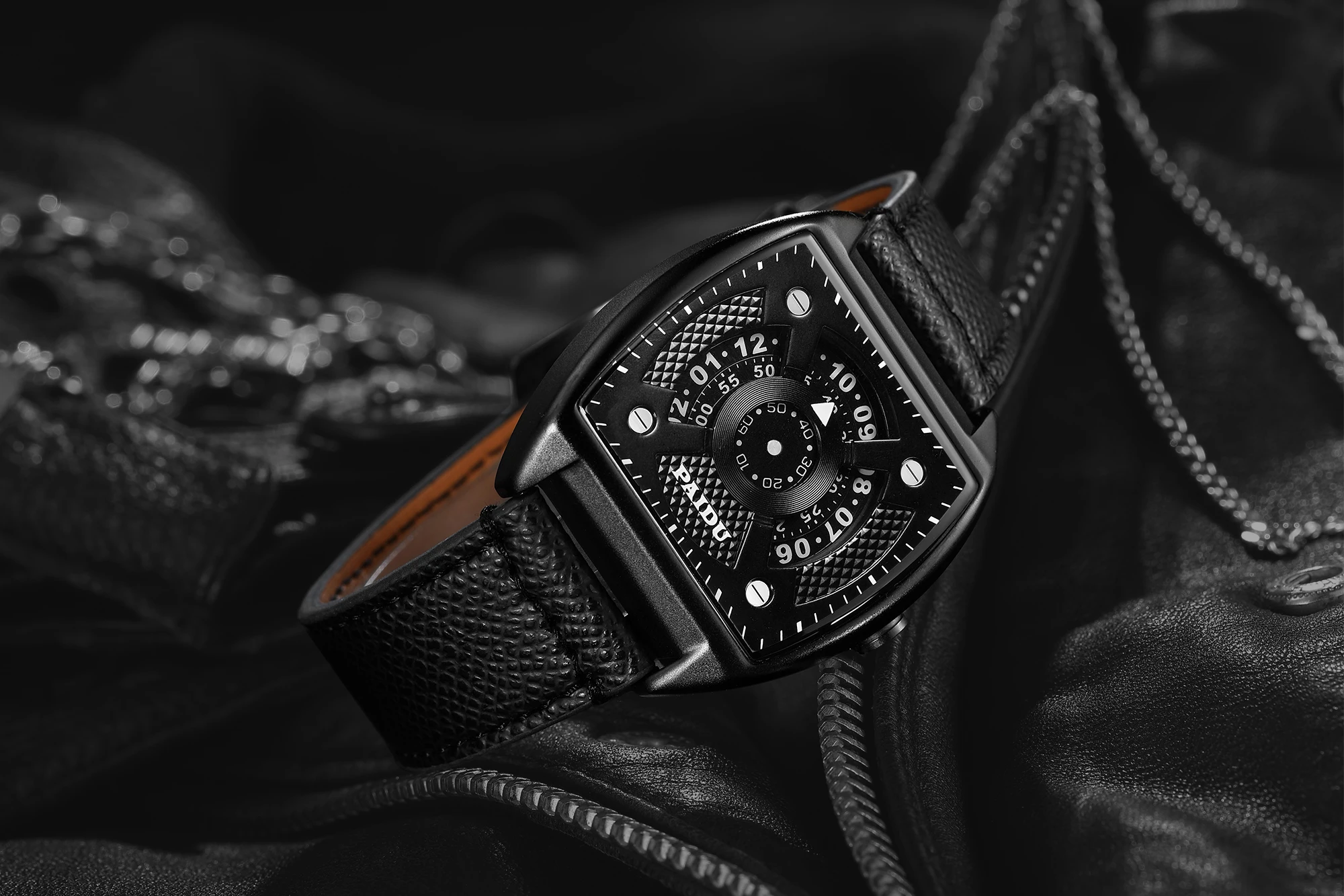 Paidu Watches Leather Men Waterproof 30M 2035 Movement Sports Quartz Watches Man Square Watch Dial for Black Face /white Face